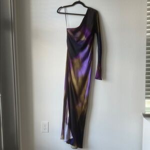 Massimo Dutti One-Shoulder Dress in Purple and Black